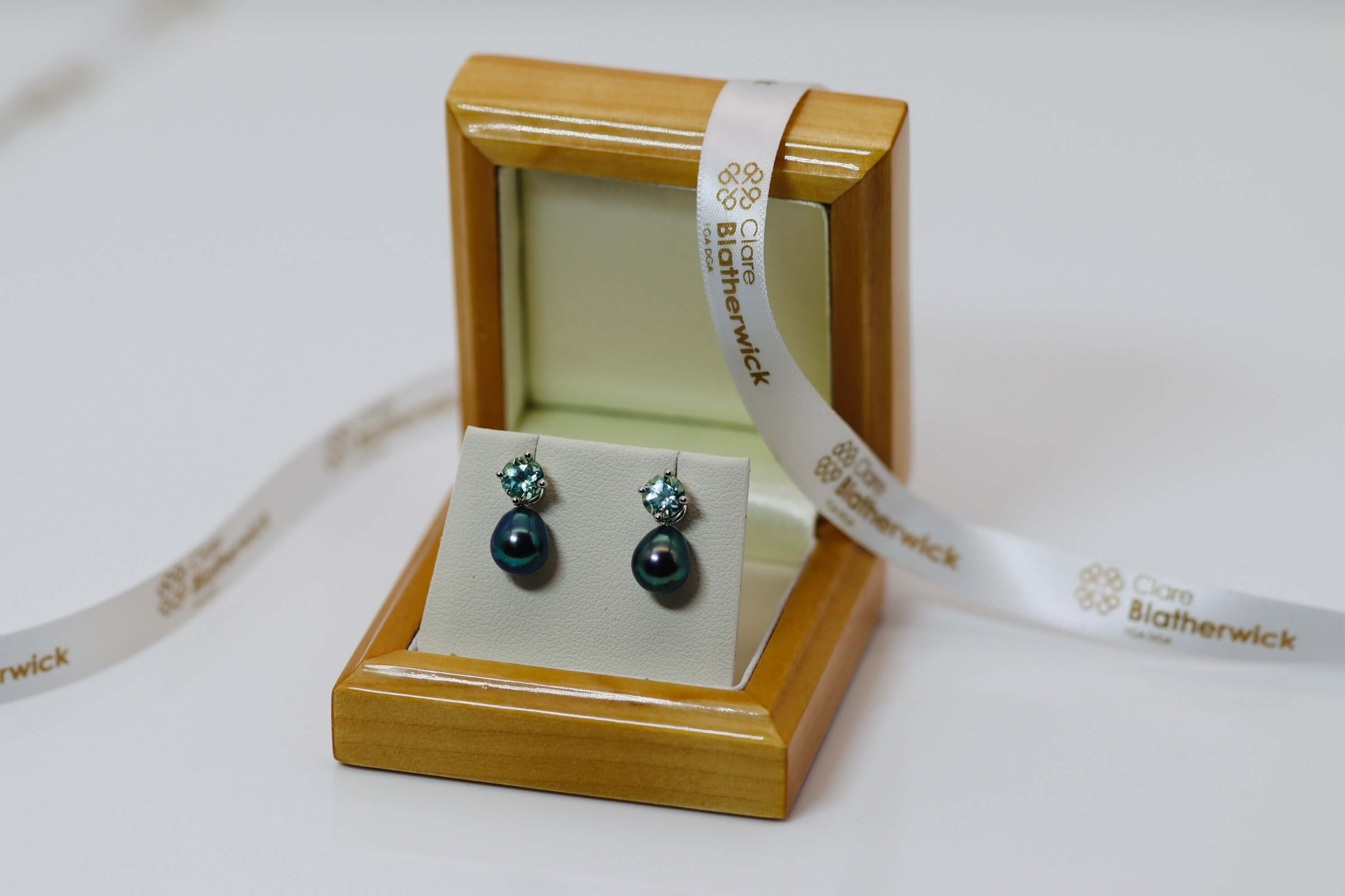 SOLD - HARMONY COLLECTION - A Pair of Mint Tourmaline Earstuds with Detachable Freshwater Cultured Pearl Drops